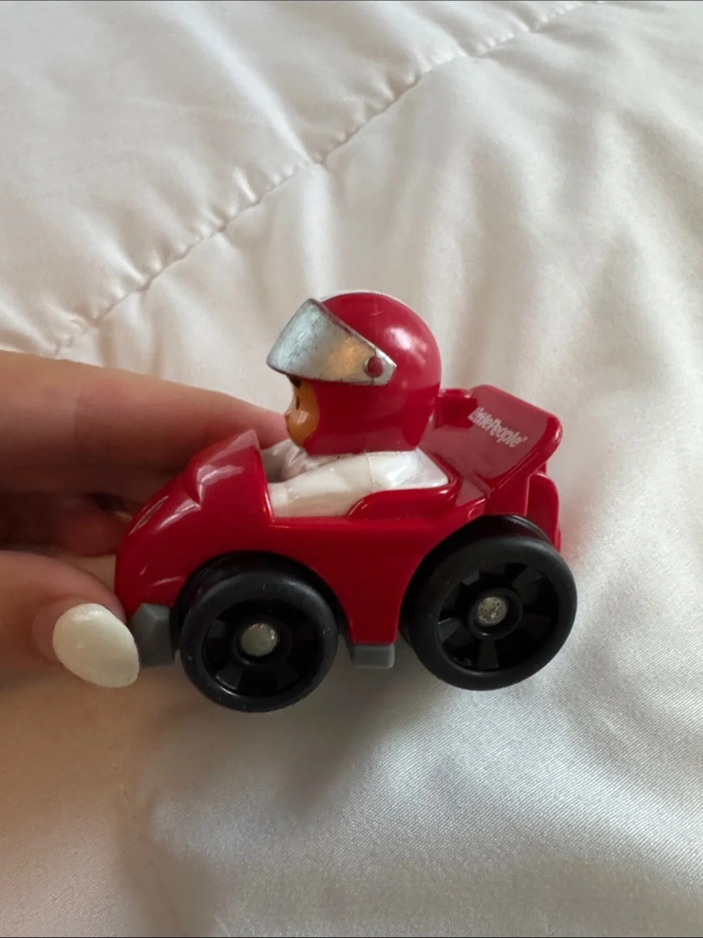 Fisher-Price Little People Wheelies Red Race Car #7 w/ Driver Figure